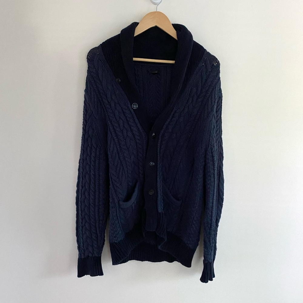 J Crew Navy Shawl Neck Cable Knit Cardigan